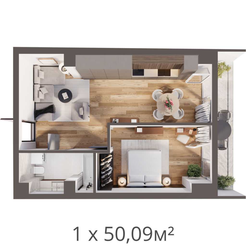 1 комнатная квартира - 50,09 м²