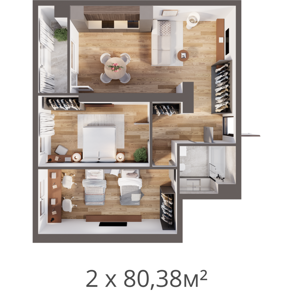 2 комнатная квартира - 80,38 м²