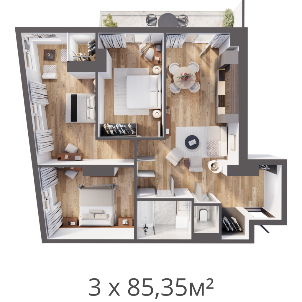 3 комнатная квартира - 85,35 м²